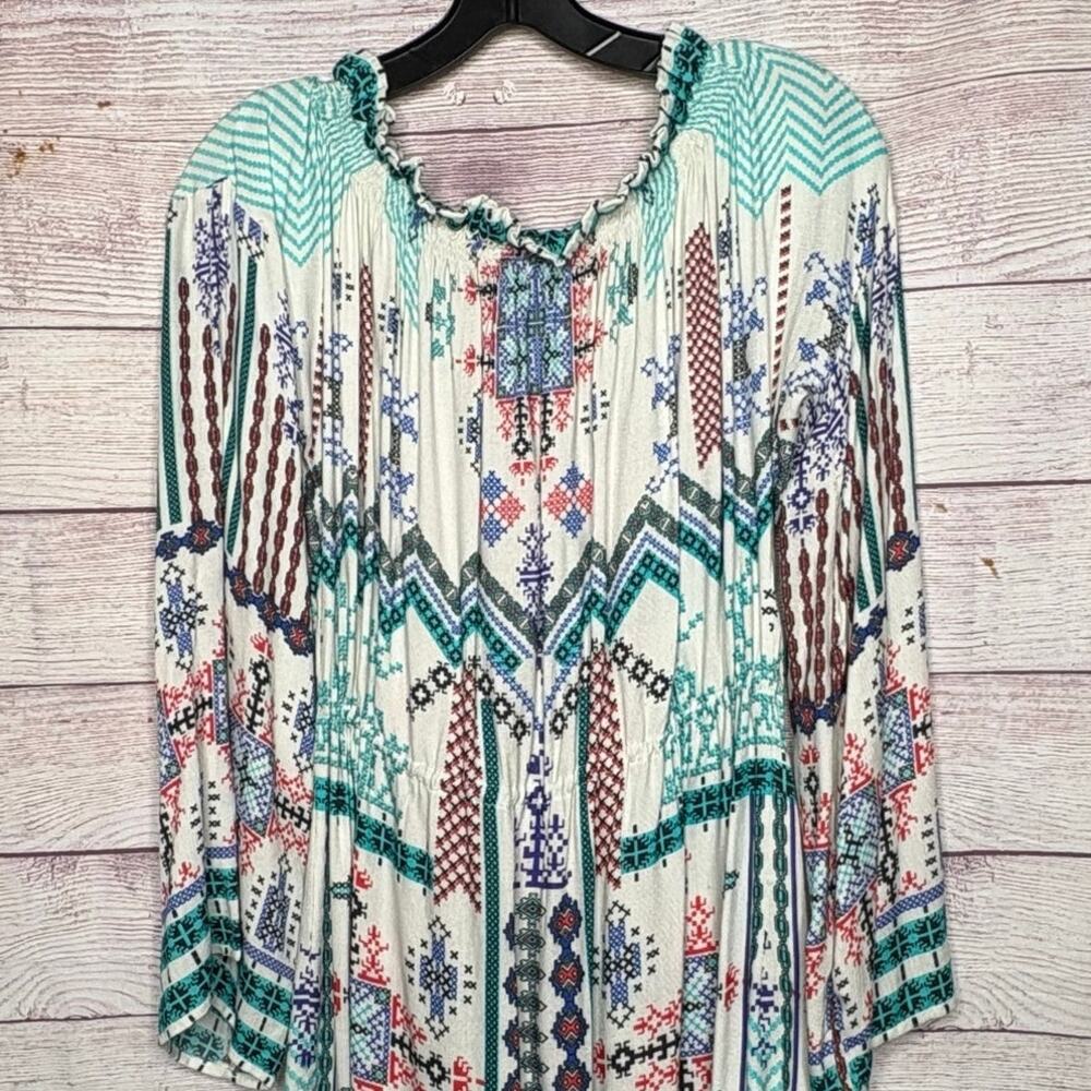 Hemant & Nandita Boho Off Sholder Embroidered Tassel Smocked Mini Dress Medium - Picture 4 of 15